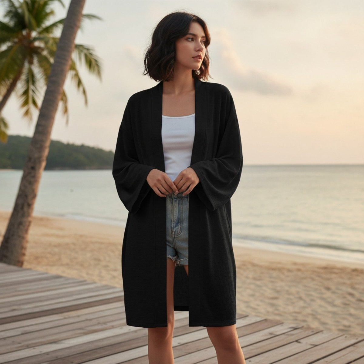 Robe Kimono Long Unisexe – Noir - S