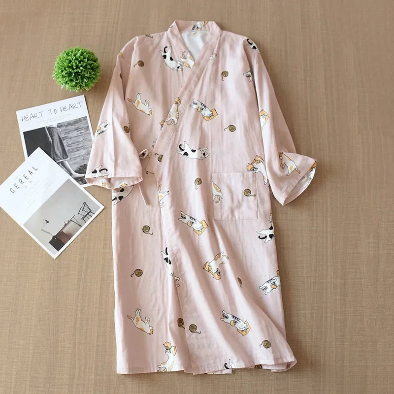 Kimono Japonais Gaze de Coton Femme