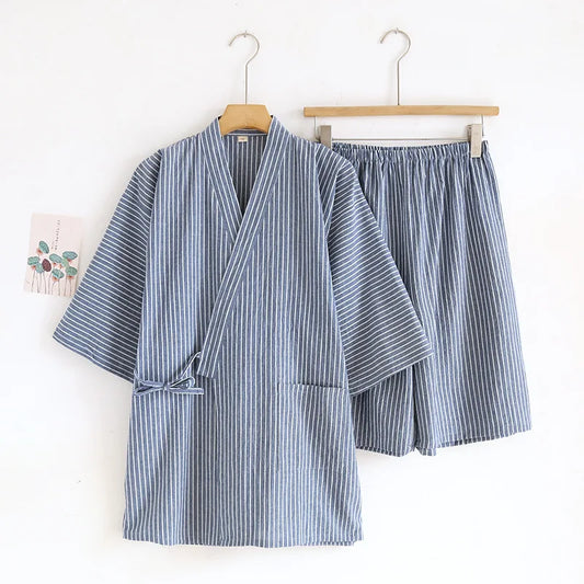 Pyjama Kimono Homme Coton Léger Rayé