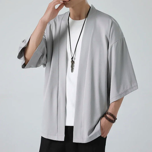 Chemise Kimono Homme Gris Clair