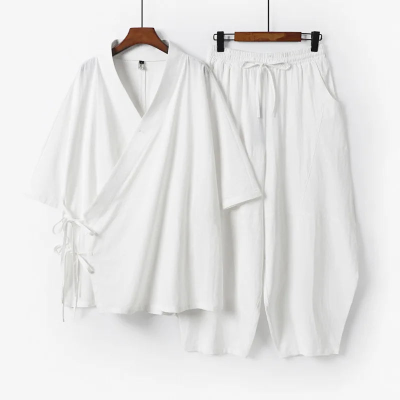 Ensemble Homme Style Chinois Coton Lin Blanc