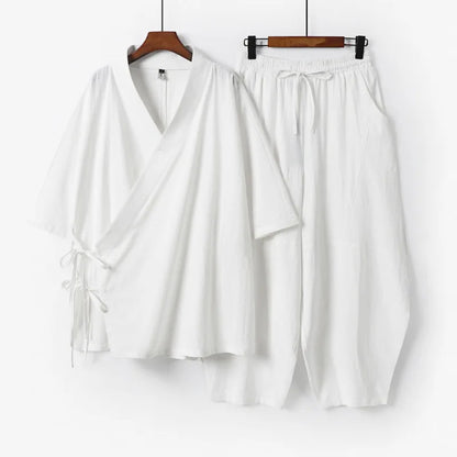 Ensemble Homme Style Chinois Coton Lin Blanc