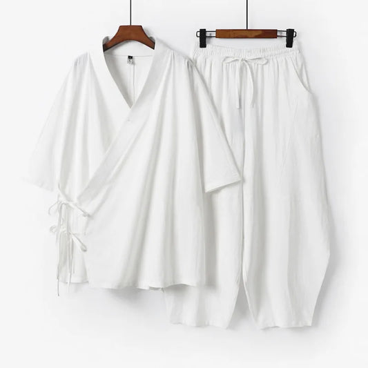 Ensemble Homme Style Chinois Coton Lin Blanc