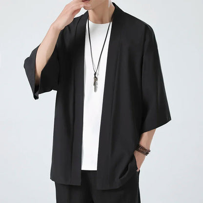Chemise Kimono Homme Style Japonais Léger Noir