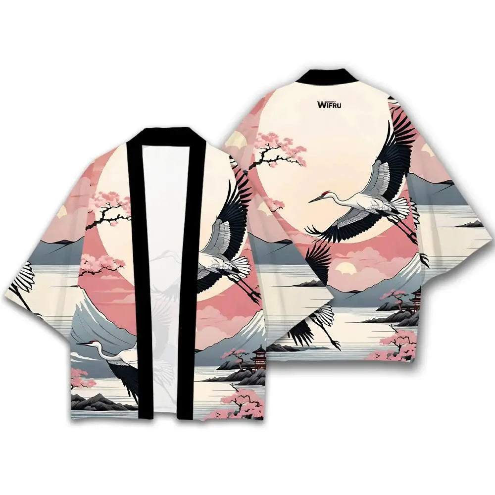Kimono Japonais Femme Fleurs & Grues