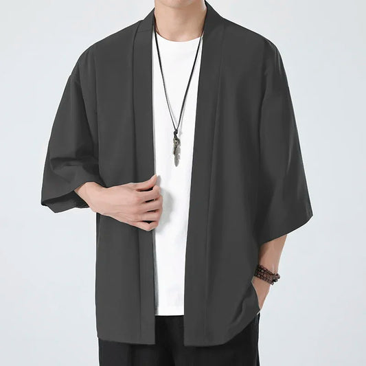 Chemise Kimono Homme Gris - Style Japonais Décontracté