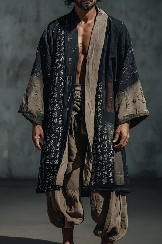 Kimono Long Imprimé Chinois Unisexe