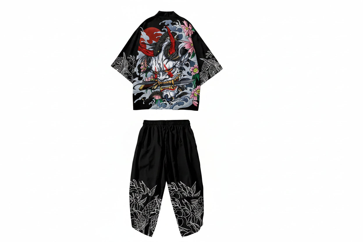 Ensemble Kimono & Pantalon Style Japonais Imprimé
