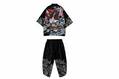 Ensemble Kimono & Pantalon Style Japonais Imprimé