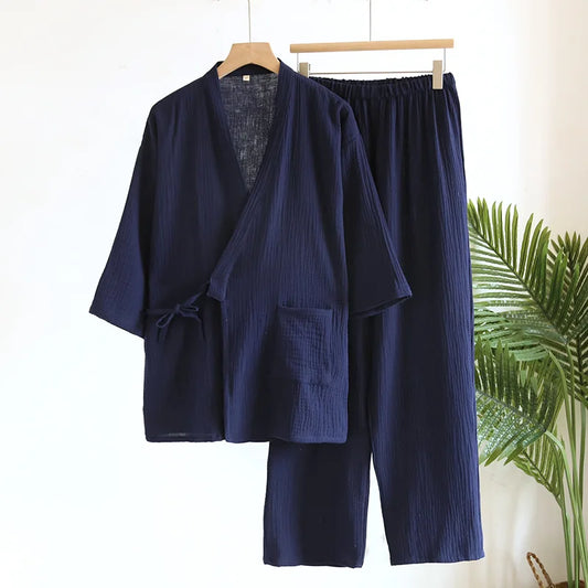 Pyjama Kimono Homme Gaze Fine Bleu Marine