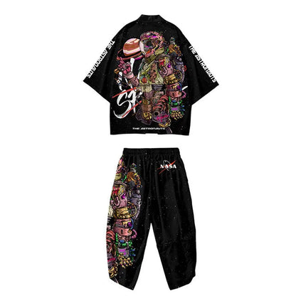 Ensemble Japonais Oversize : Kimono & Pantalon Imprimé