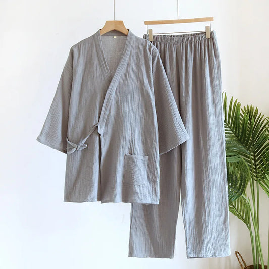 Pyjama Kimono Homme Gaze Fine Gris Clair