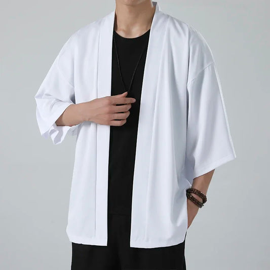 Chemise Kimono Homme Été Blanc Léger