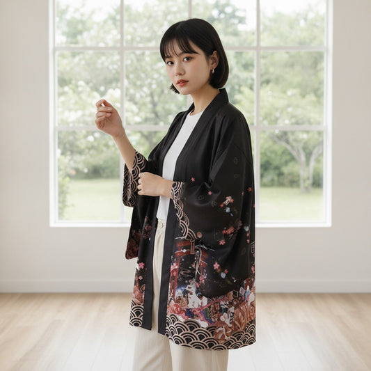 Kimono Haori Japonais Ample Streetwear Unisexe