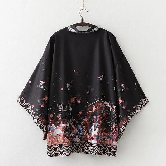 Haori Kimono Streetwear Femme – Noir - Taille unique