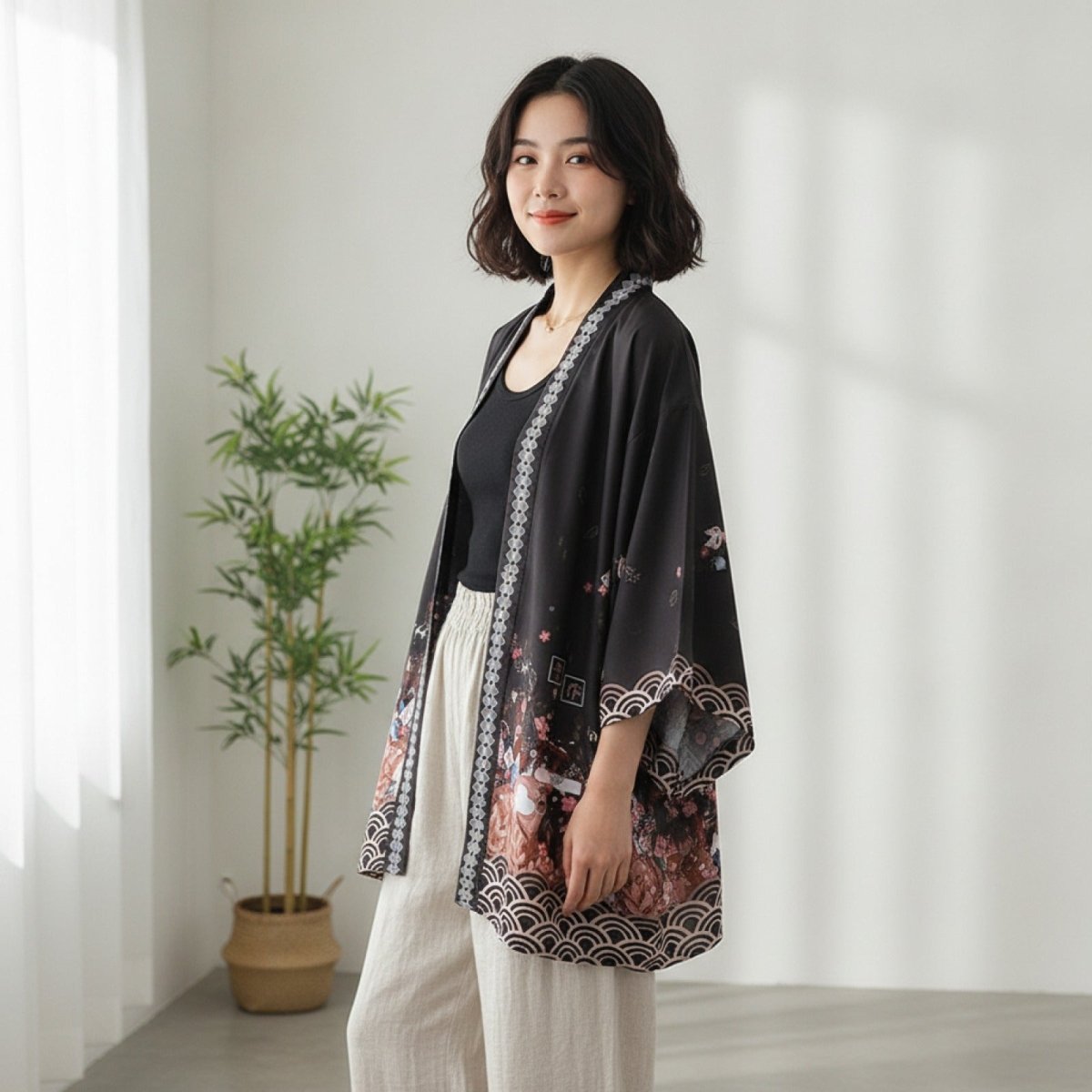 Haori Kimono Streetwear Femme – Noir - Taille unique
