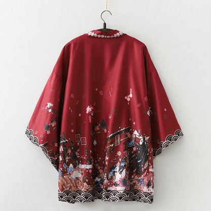 Haori Kimono Streetwear Femme – Rouge - Taille unique