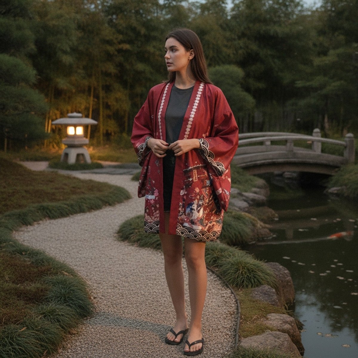 Haori Kimono Streetwear Femme – Rouge - Taille unique