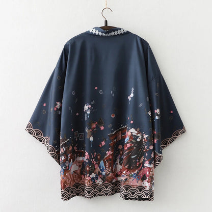 Haori Kimono Streetwear Unisexe – Bleu Foncé - Taille unique