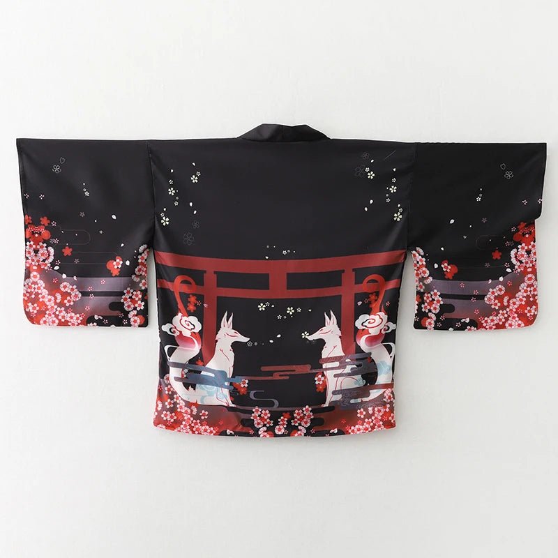 Haori Kimono Kitsune Unisexe – Noir - Taille unique