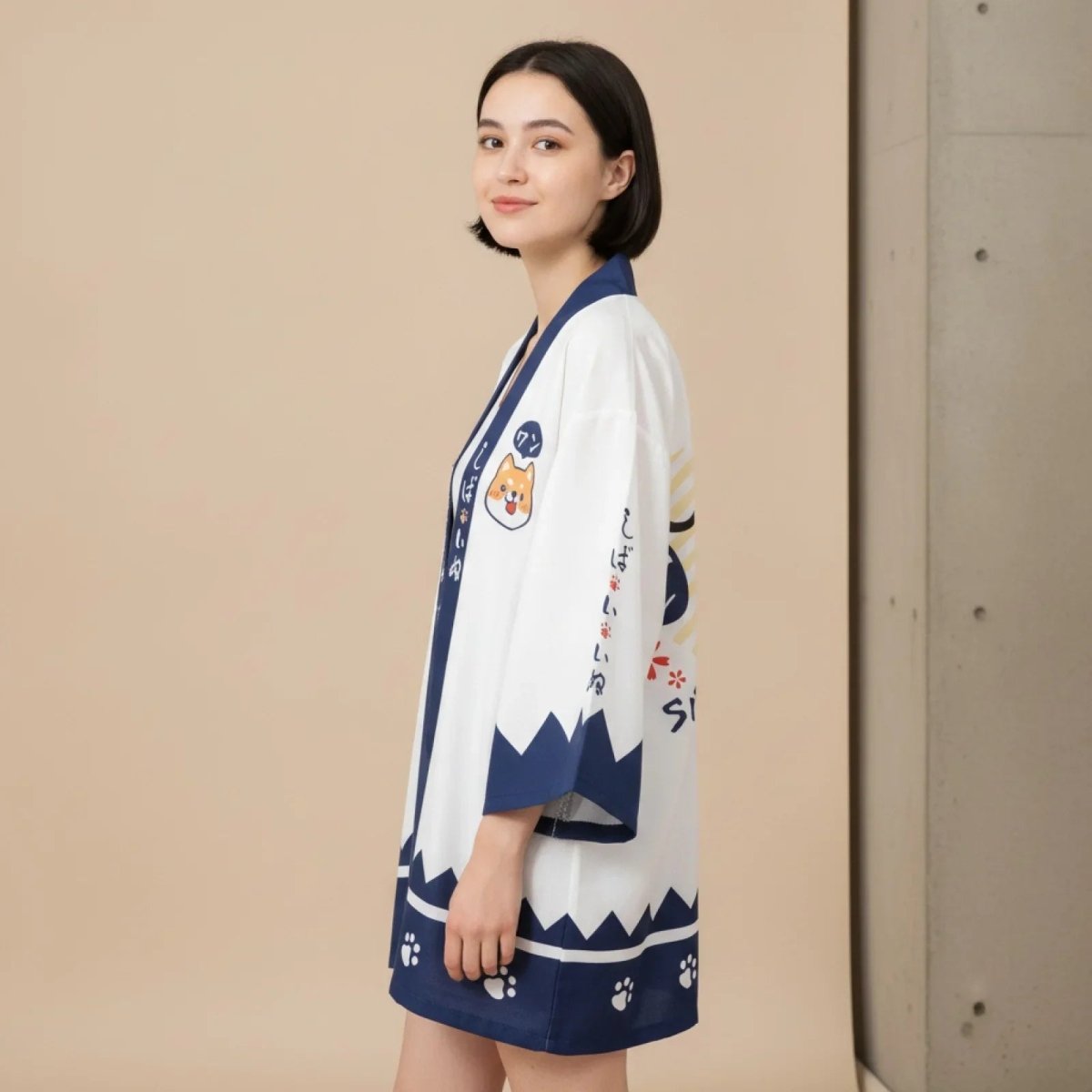 Cardigan Kimono Chiot Chat Unisexe – Blanc - S