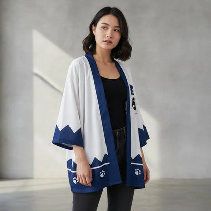 Cardigan Kimono Chiot Kawaii Unisexe – Blanc - S