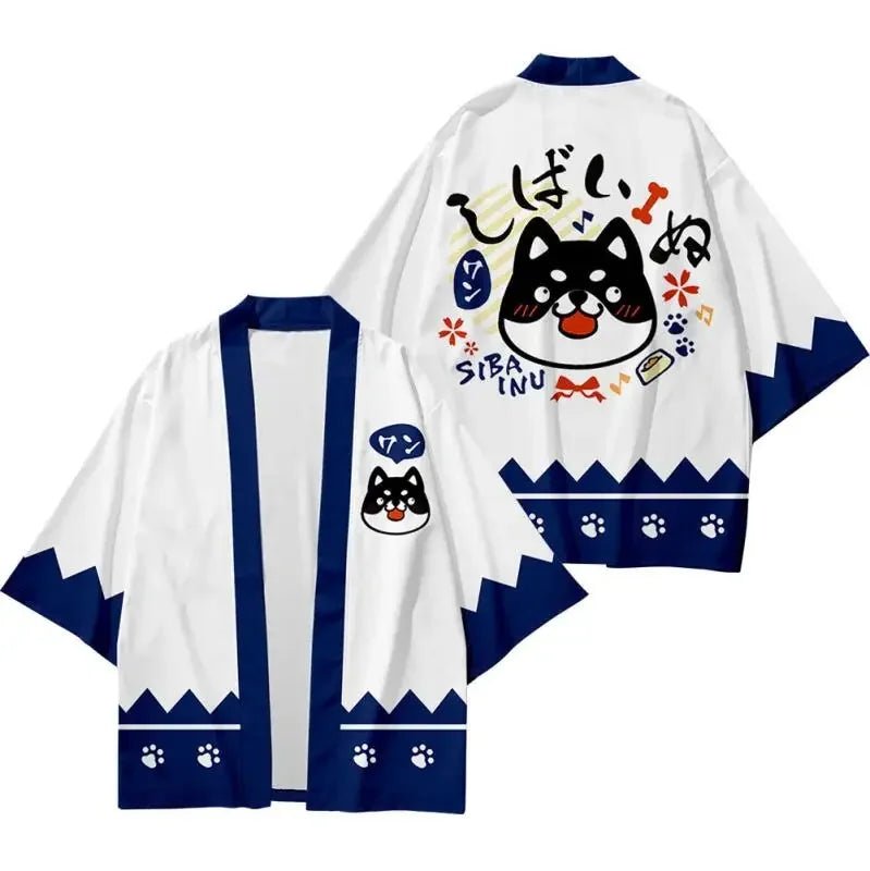 Cardigan Kimono Chiot Kawaii Unisexe – Blanc - S