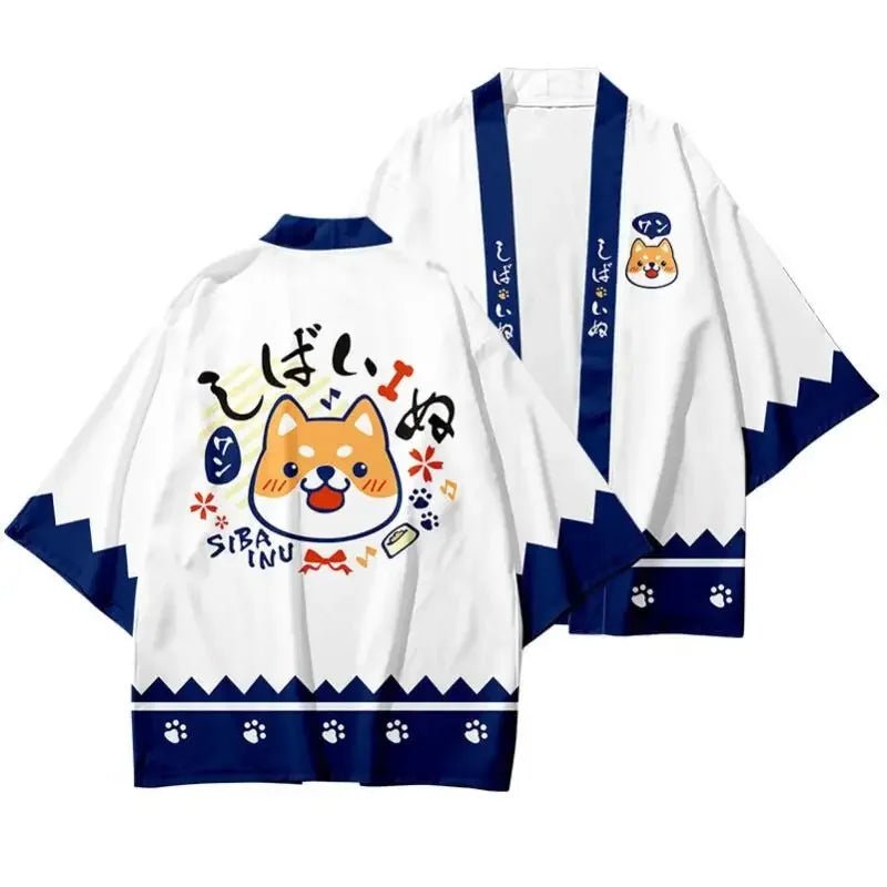 Cardigan Kimono Chiot Chat Unisexe – Blanc - S