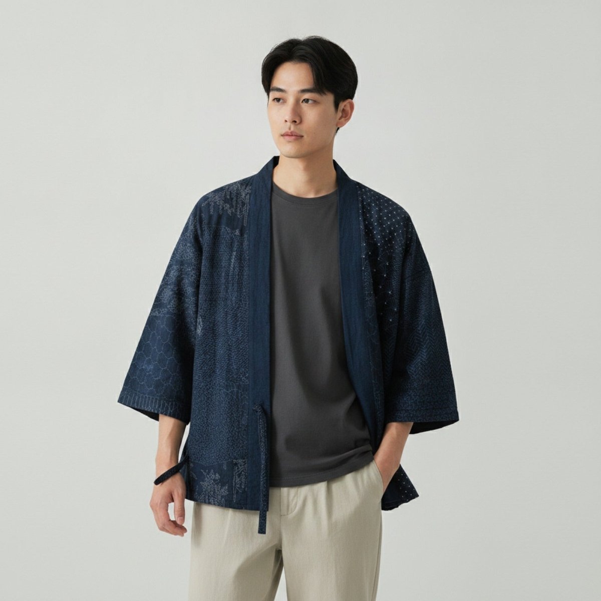 Cardigan Kimono Illustré Unisexe – Bleu - XXS