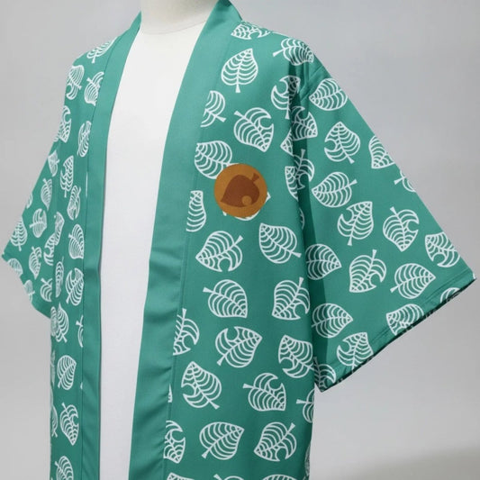 Haori Kimono Feuilles Unisexe – Vert - S