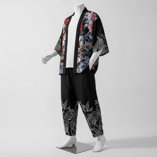 Kimono Pantalon Illustré Homme – Noir - XXS