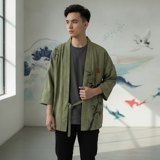 Cardigan Kimono Haori Unisexe Coton Imprimé Style Japonais
