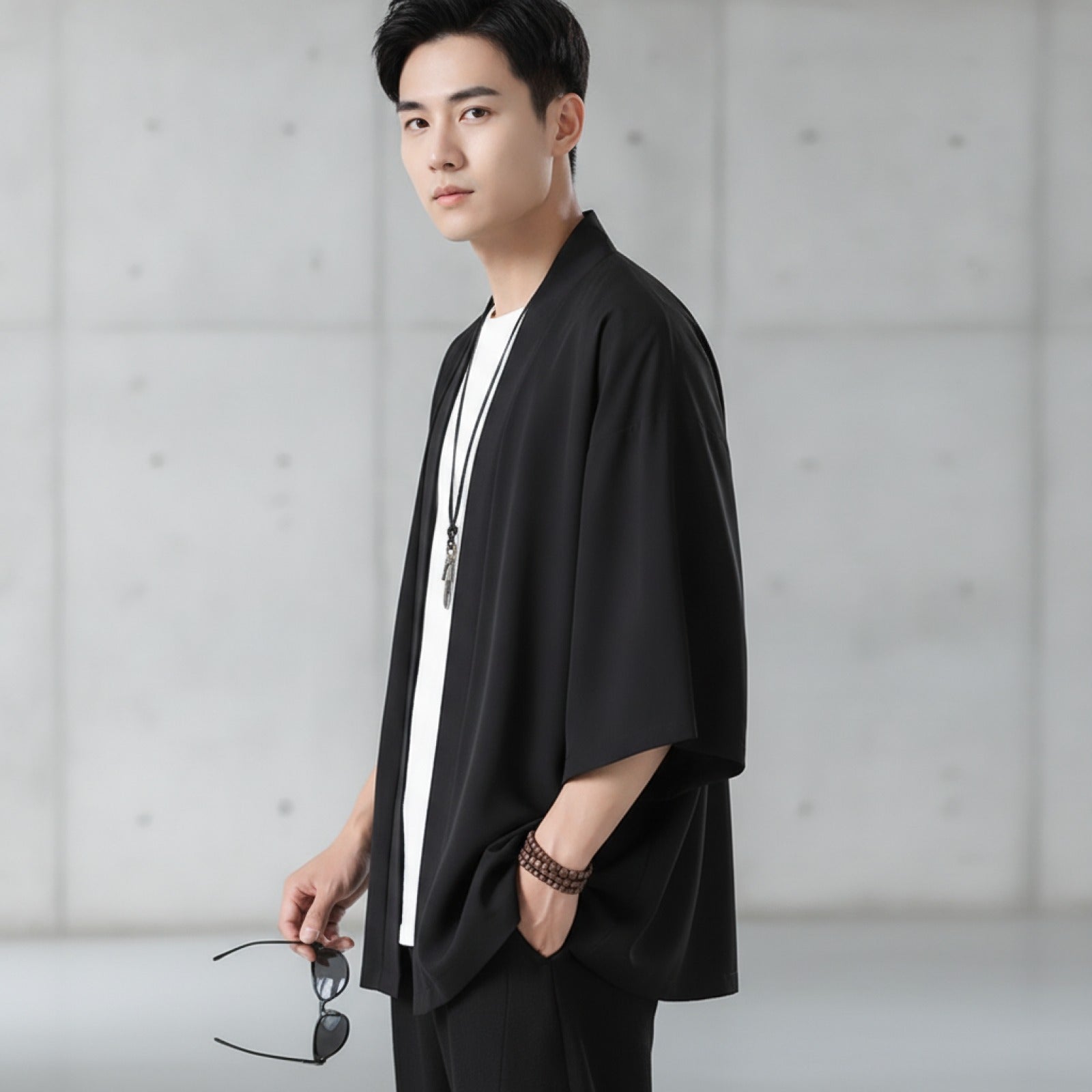 Chemise Kimono Homme Style Japonais Léger Noir