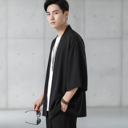 Chemise Kimono Homme Style Japonais Léger Noir