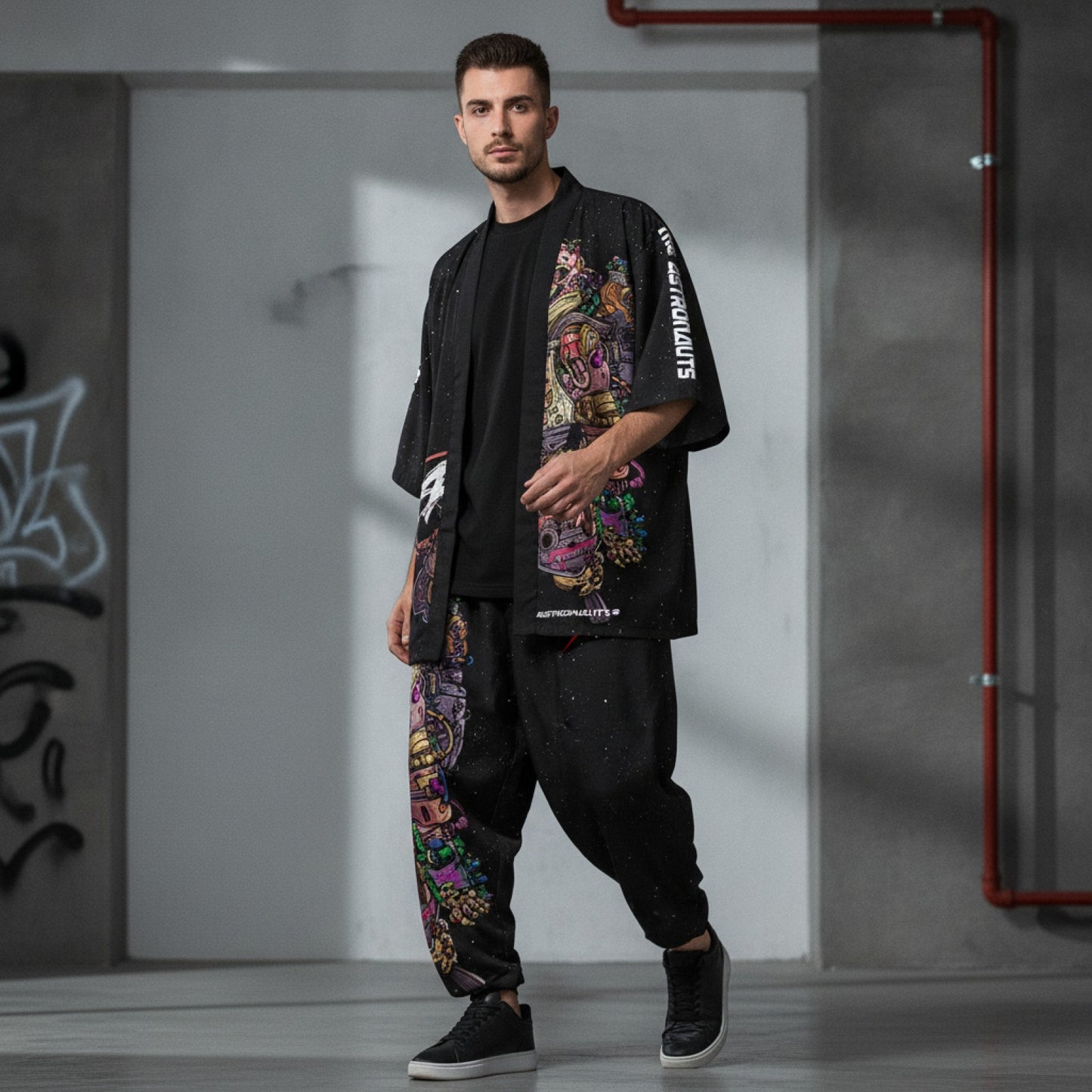 Ensemble Japonais Oversize : Kimono & Pantalon Imprimé