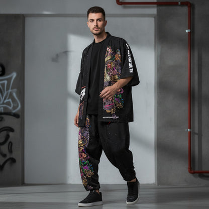 Ensemble Japonais Oversize : Kimono & Pantalon Imprimé