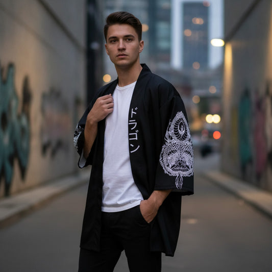 Kimono Dragon Noir Streetwear Japonais