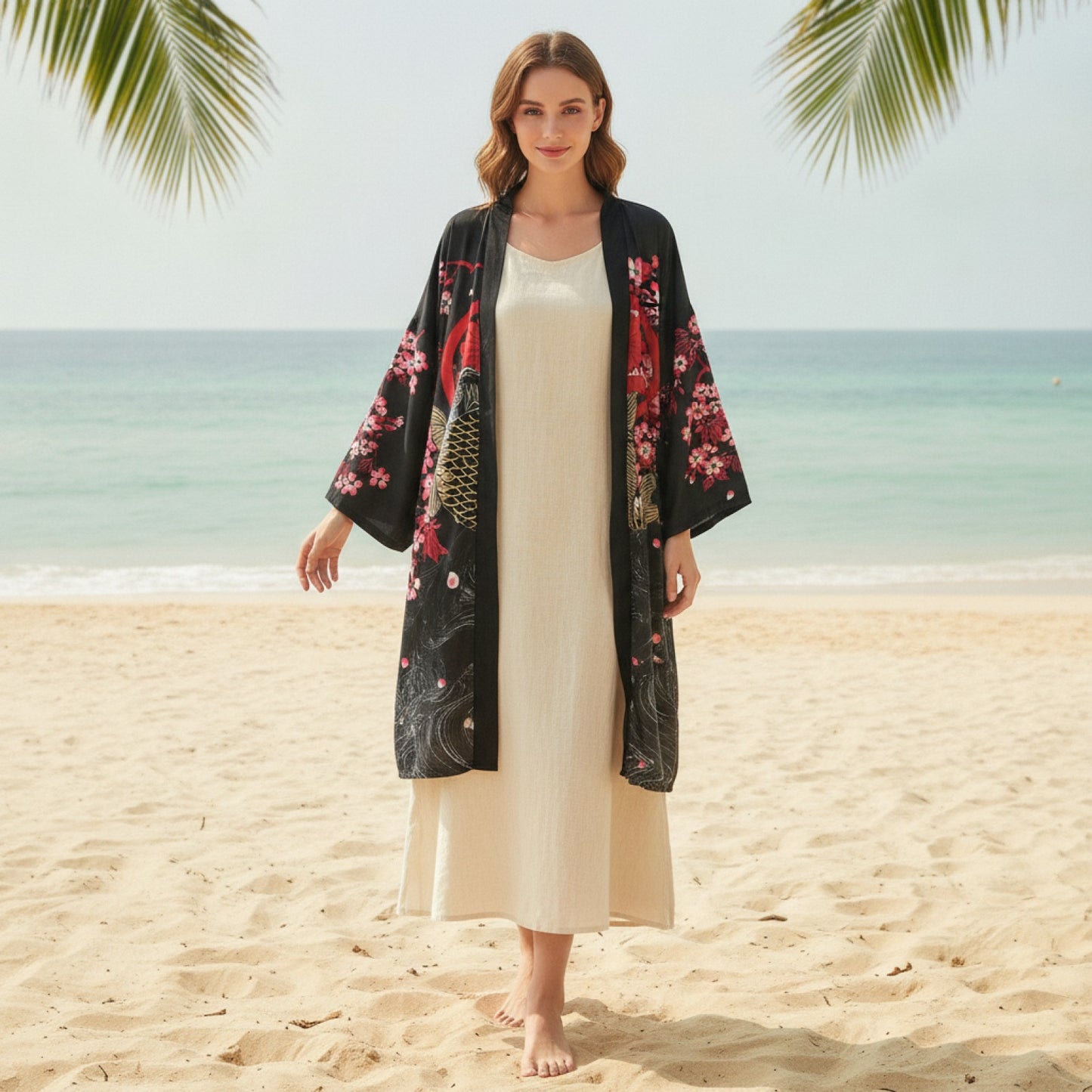 Robe Kimono Plage Inspiration Chinoise Baleine