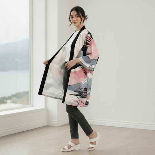 Kimono Japonais Femme Fleurs & Grues