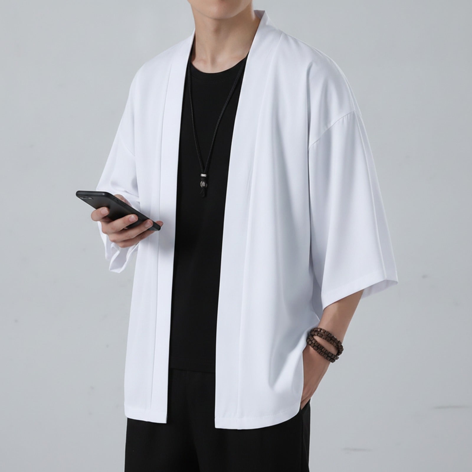 Chemise Kimono Homme Été Blanc Léger