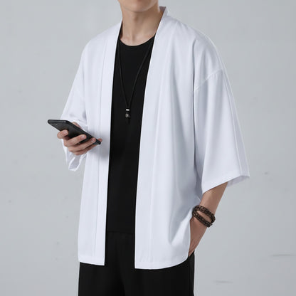 Chemise Kimono Homme Été Blanc Léger