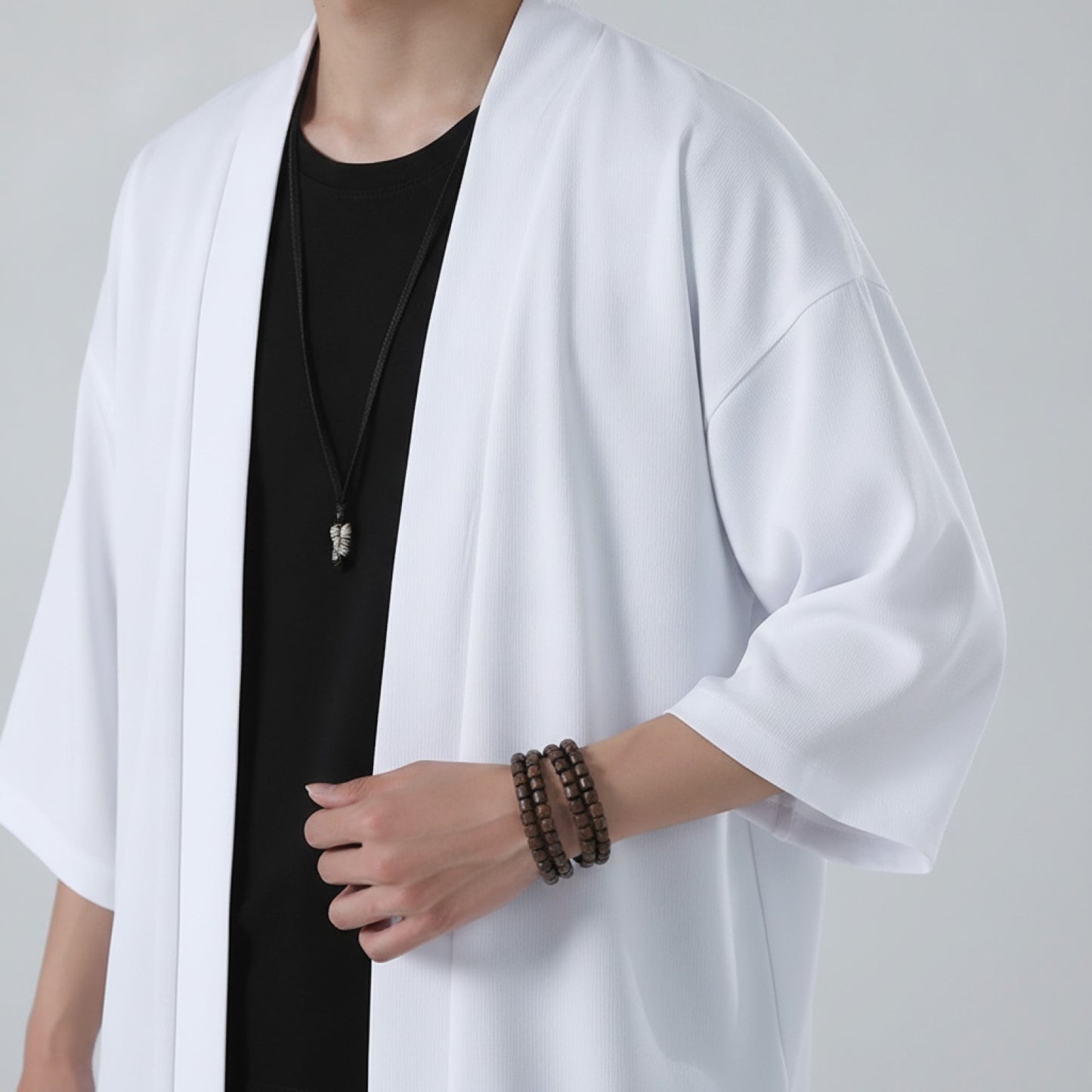 Chemise Kimono Homme Été Blanc Léger