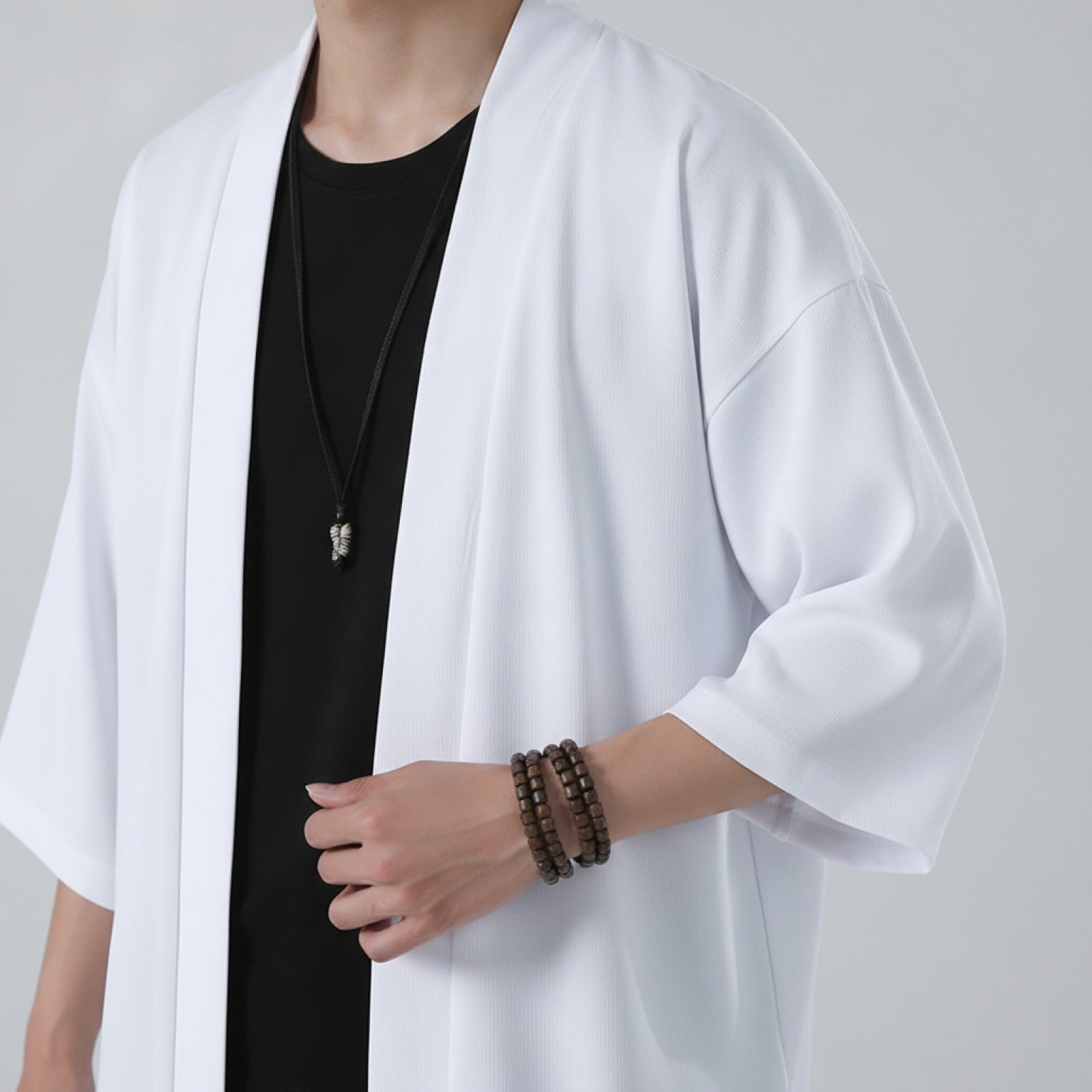 Chemise Kimono Homme Été Blanc Léger