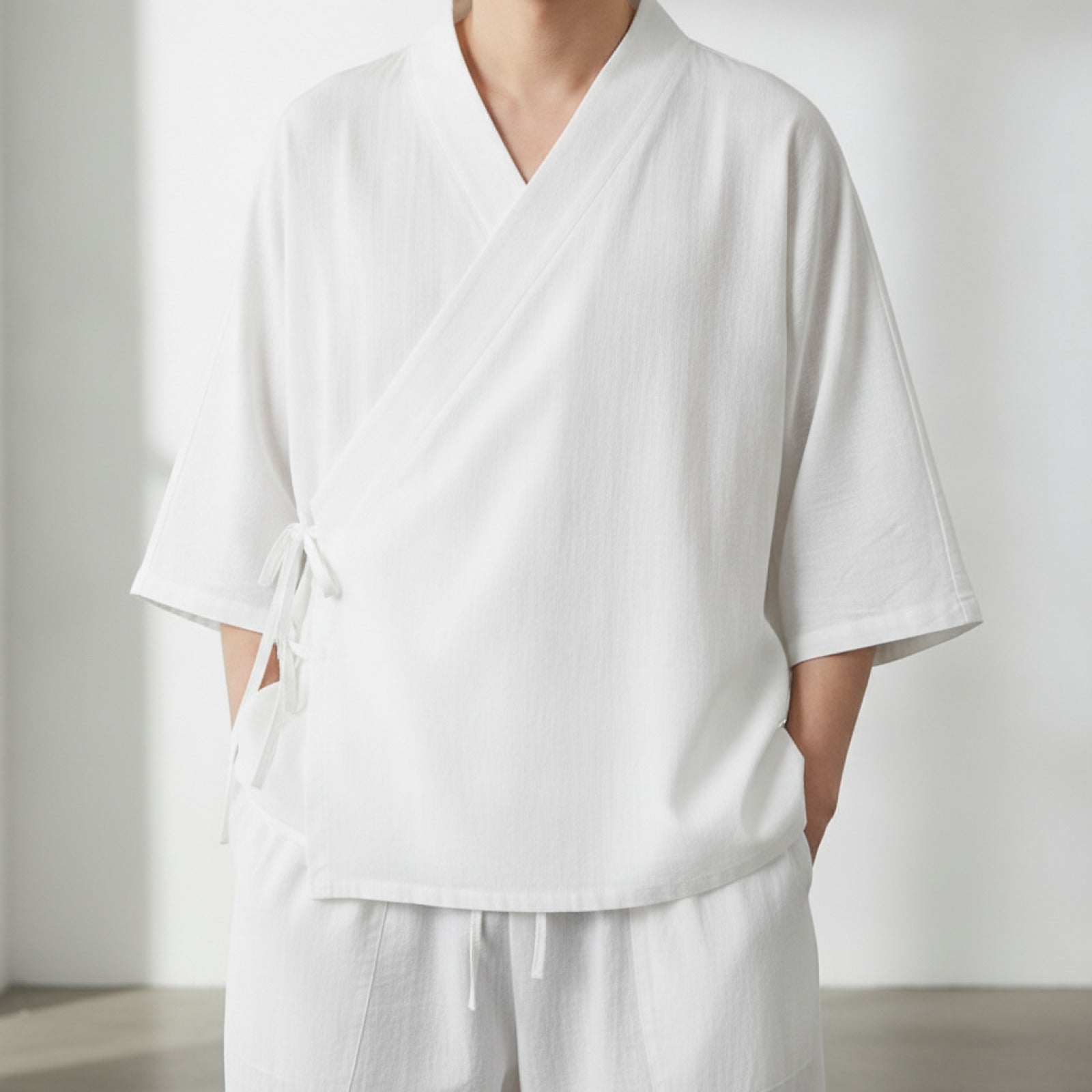 Ensemble Homme Style Chinois Coton Lin Blanc