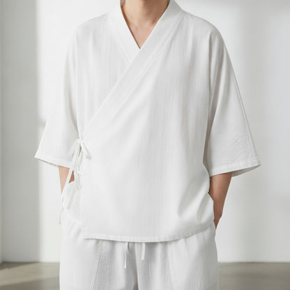 Ensemble Homme Style Chinois Coton Lin Blanc