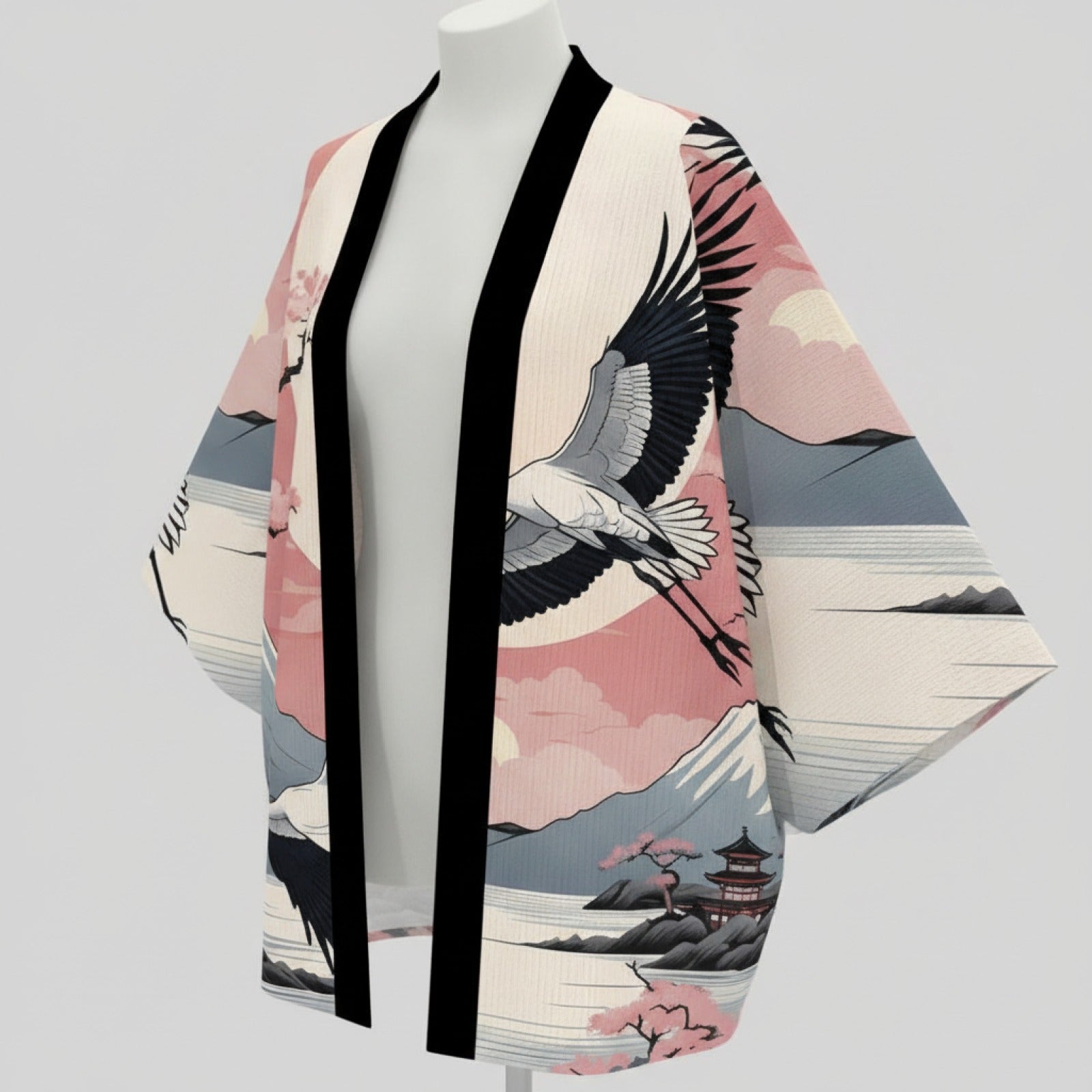 Kimono Japonais Femme Fleurs & Grues