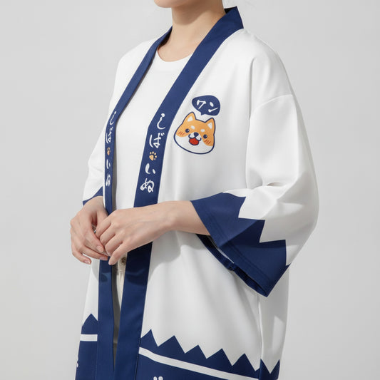 Cardigan Kimono Japonais Imprimé Chiot & Chat 3D
