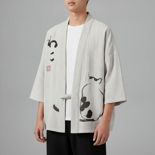 Cardigan Kimono Haori Unisexe Coton Motifs Japonais