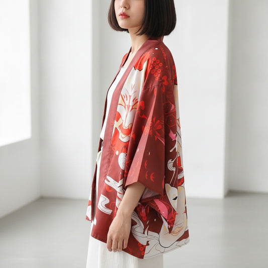 Kimono Haori Rouge Style Streetwear Unisexe