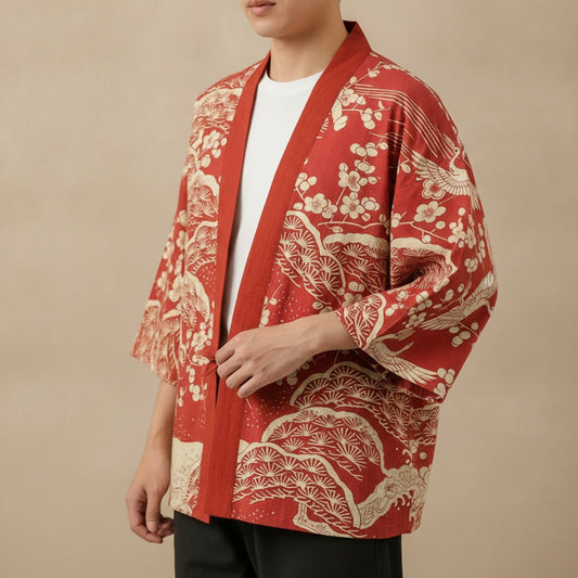 Cardigan Kimono Haori Unisexe Coton Motifs Japonais